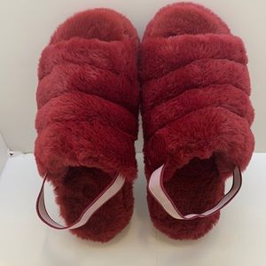 Red Faux fur slingback slipper sandal for woman